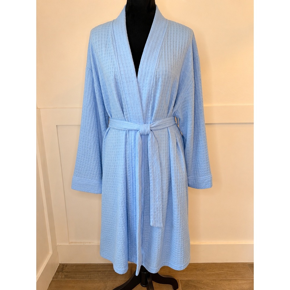 Joyspun Women Plus Size 3X Light Blue Waffle Knit Robe Spa Loungewear Tie Waist